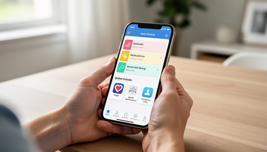 Close-up of hands holding a smartphone used for health reminders without any readable text.